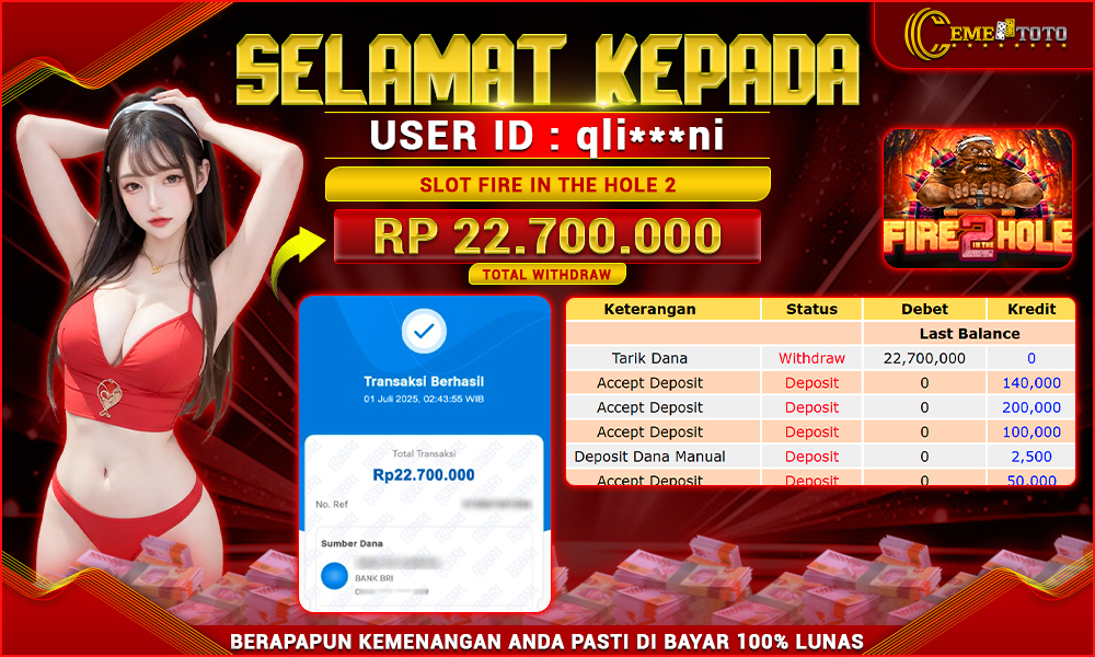 SLOT FIRE IN THE HOLE 2 RP.22.700.000 LUNAS